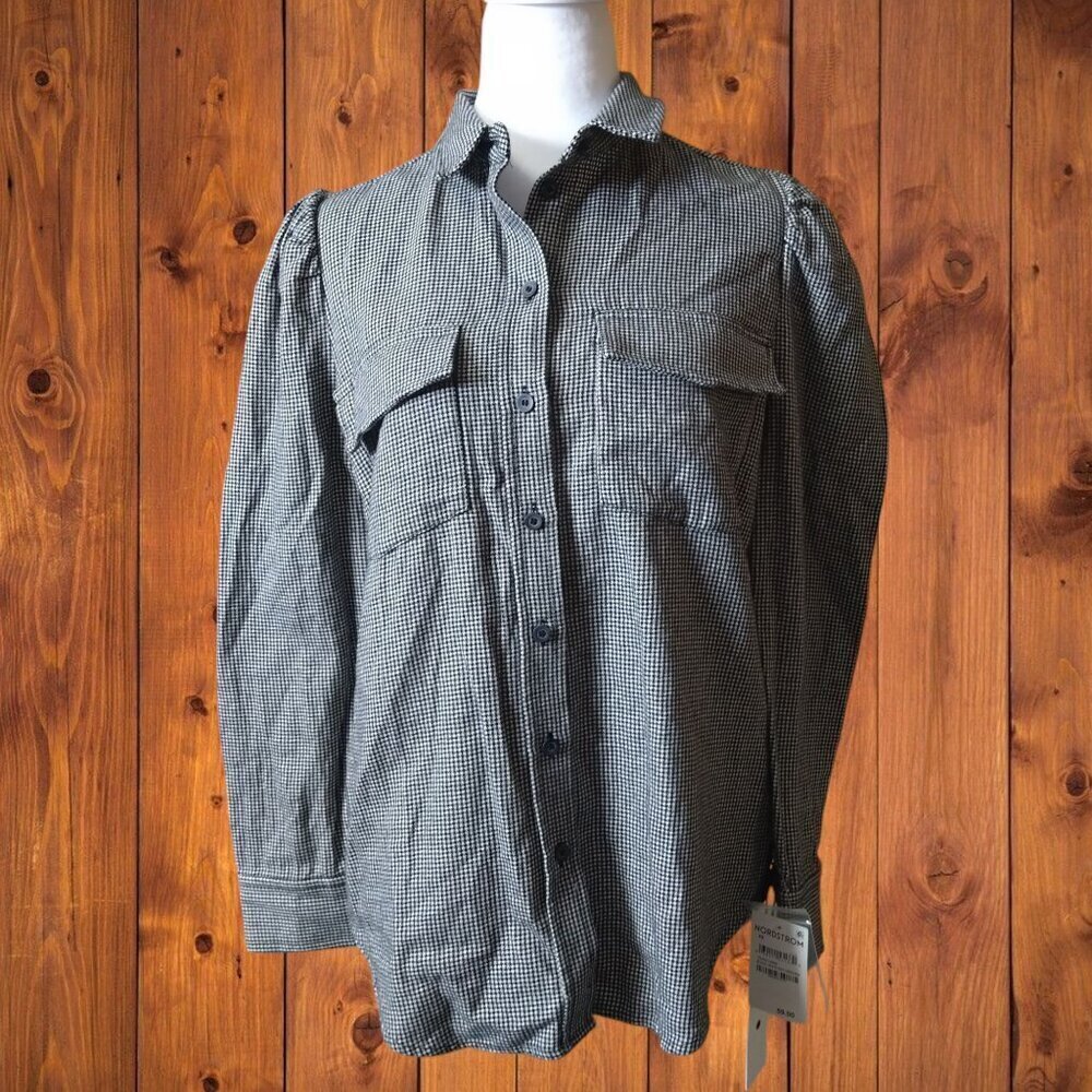 Treasure and Bond Button Front Gingham Blouse Size XS Classic Outdoor Casual
